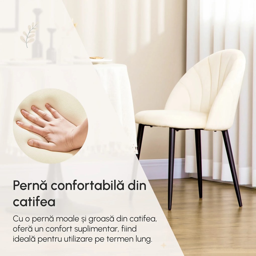 Set 2 scaune pentru camera de zi, tapitate, design nordic si ergonomic, antizgarieturi si antiderapante, Bej 52x54x80cm HOMCOM | Aosom Romania