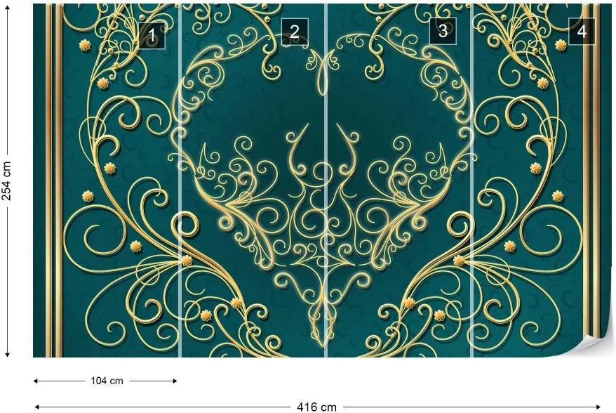 Fototapet GLIX - Swirl Gold Green + adeziv GRATUIT Tapet nețesute - 416x254 cm