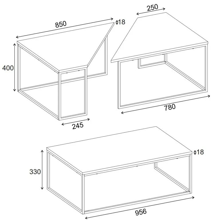 Măsuțe de cafea în culoare naturală 3 buc. cu blat cu aspect de lemn de stejar 70x110 cm Titan – Marckeric