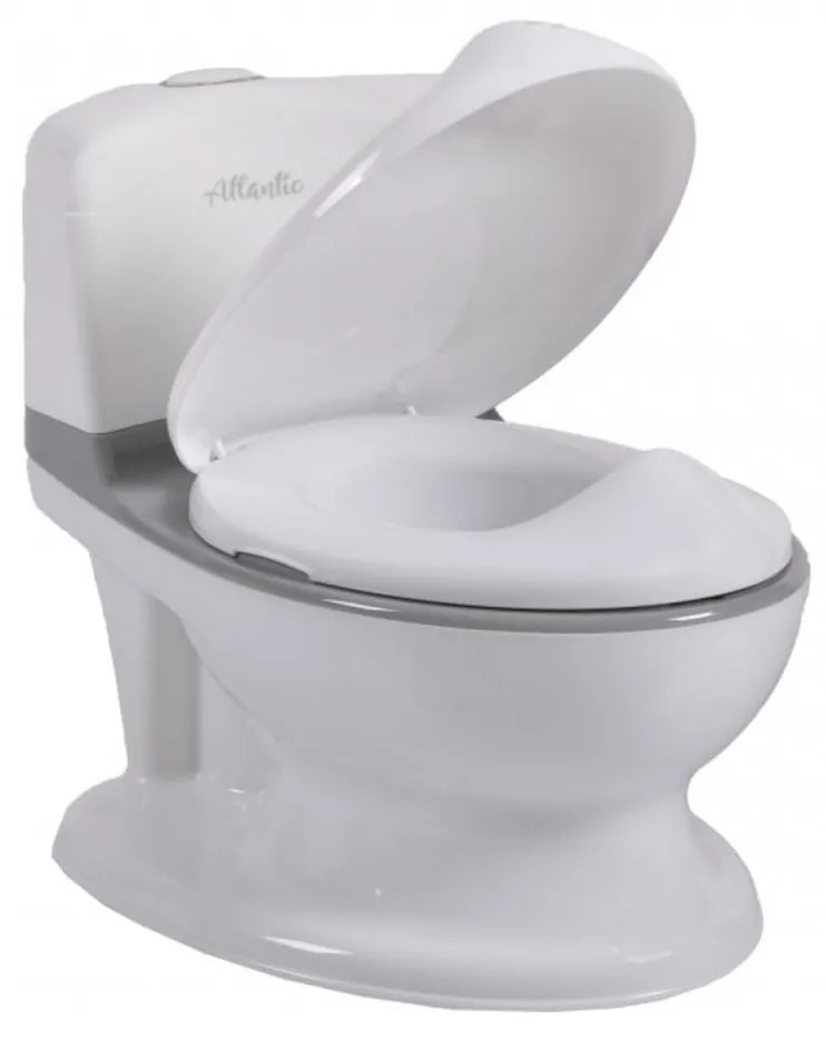 Olita premium pentru copii NOVOKIDS™ Atlantic seat, Cu sunete, Vas detasabil, Plastic non toxic, Suport hartie igienica, Gri cu Alb
