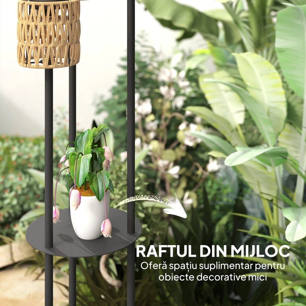 Outsunny Lampă de Exterior cu 3 Lumini, Raft Central și Bază Rotundă, Ø37x144 cm, Negru | Aosom Romania