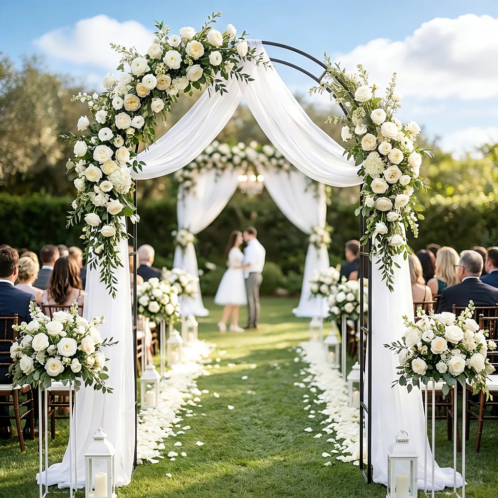 Outsunny Arc de grădină cu 2 baze pentru plante cățărătoare Trandafiri Viță-de-vie, Arc pentru nuntă, 145x39x237cm, Negru | Aosom Romania