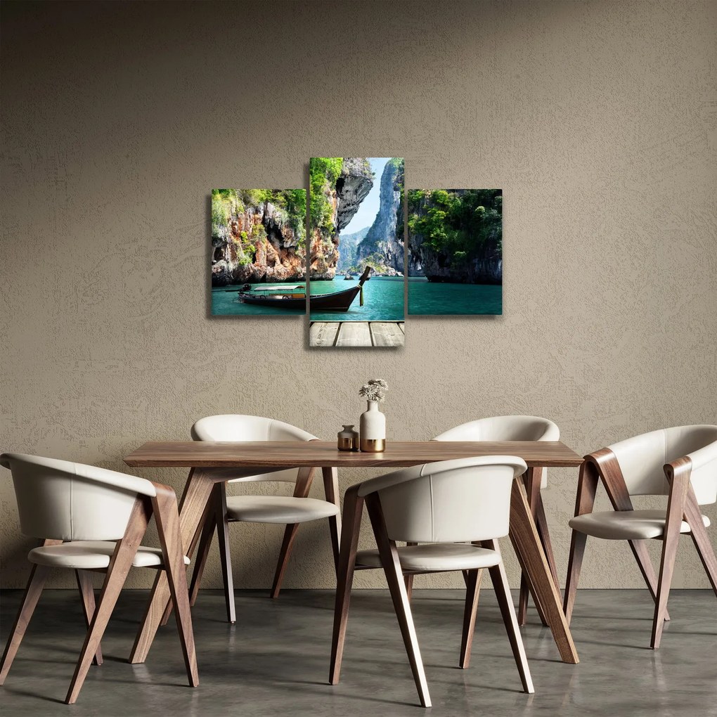Tablou - Apă peisaj mediteranean cu barca (90x60 cm)