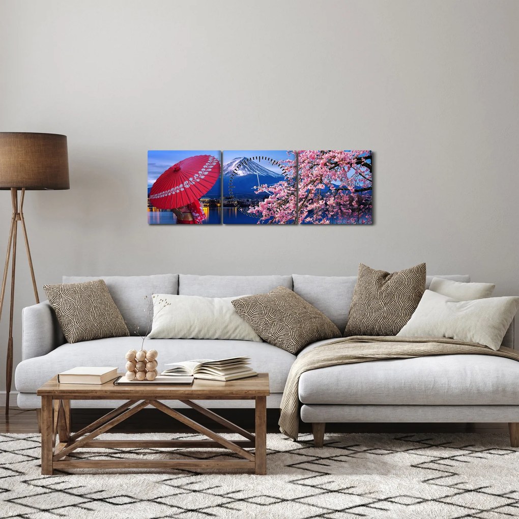 Tablou - cu privire la munte - Japonia (cu ceas) (90x30 cm)