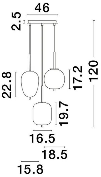 Lustra cu 3 Pendule design modern LATO auriu, fumuriu