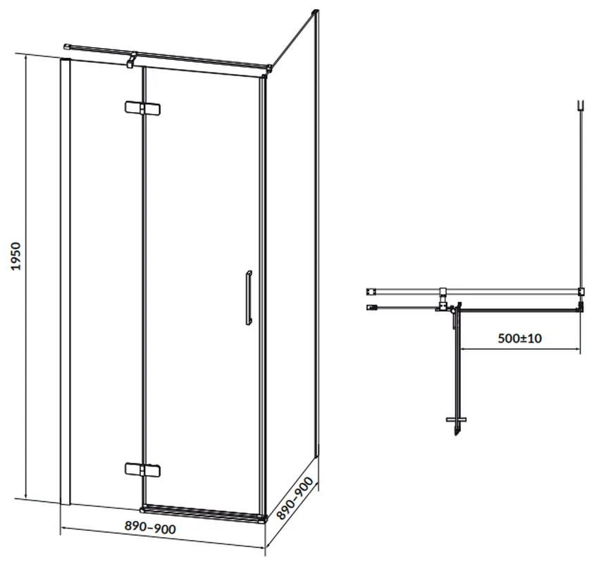 Cabina de dus patrata 90x90 cm Cersanit Jota, negru mat cu usa batanta stanga 900x900 mm, Stanga, Negru mat