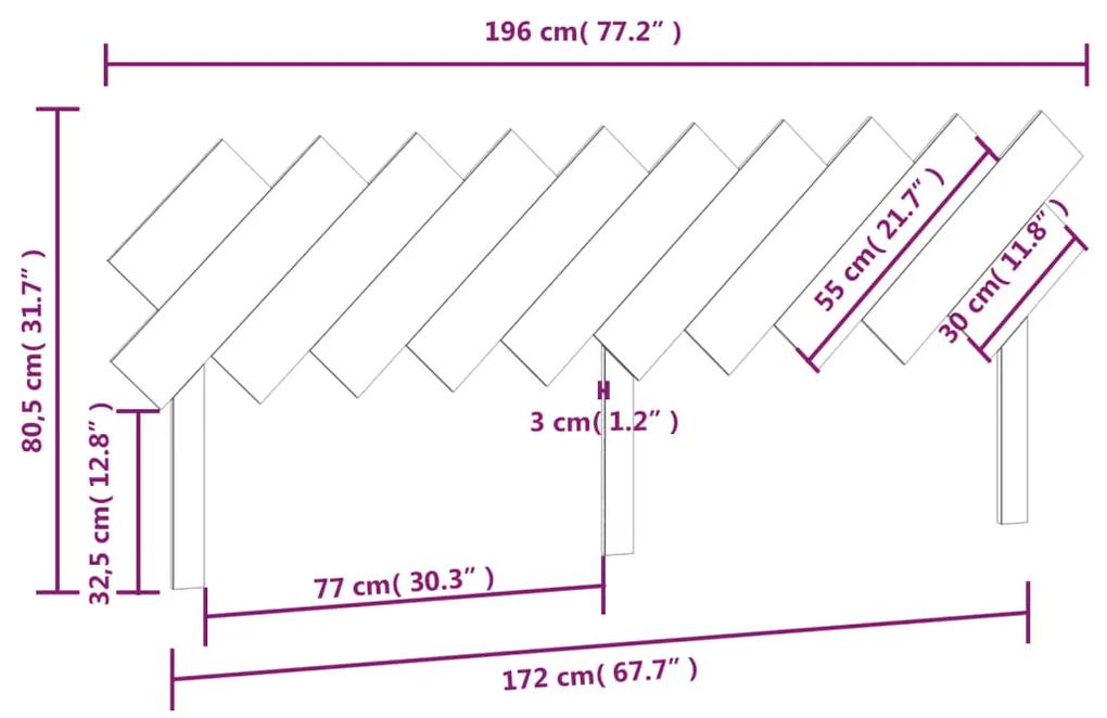 Tablie de pat, alb, 196x3x80,5 cm, lemn masiv de pin Alb, 196 x 3 x 80.5 cm, 1