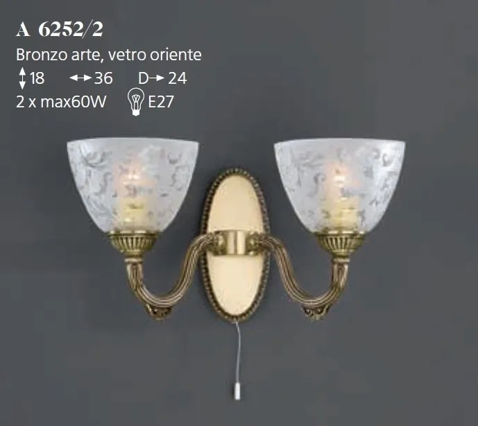 Aplica de perete din alama 2 brate design italian 6252