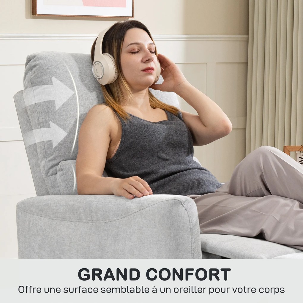 HOMCOM Fotoliu inclinabil fotoliu relax manual spătar și suport de picioare reglabile, șezut căptușit, material din in, gri | Aosom Romania