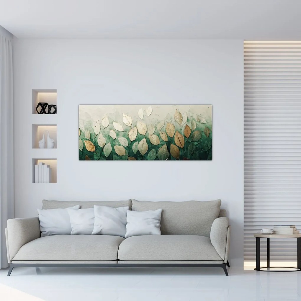 Tablou - Frunze verzi-aurii (120x50 cm)