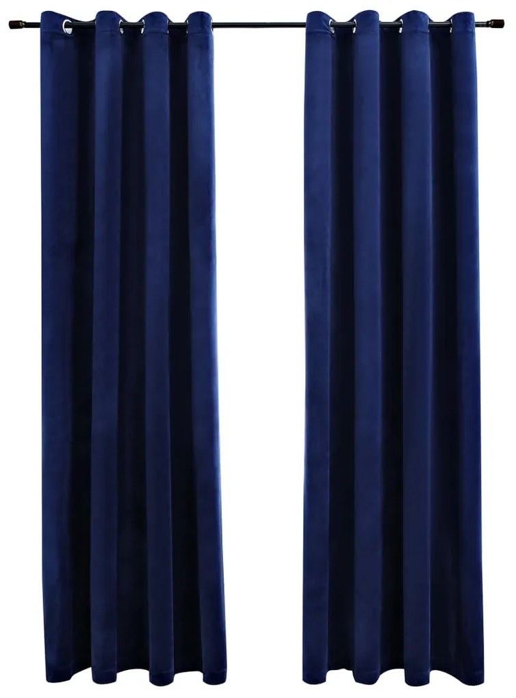 134529 vidaXL Draperii opace cu inele, 2 buc., albastru, 140x225 cm, catifea