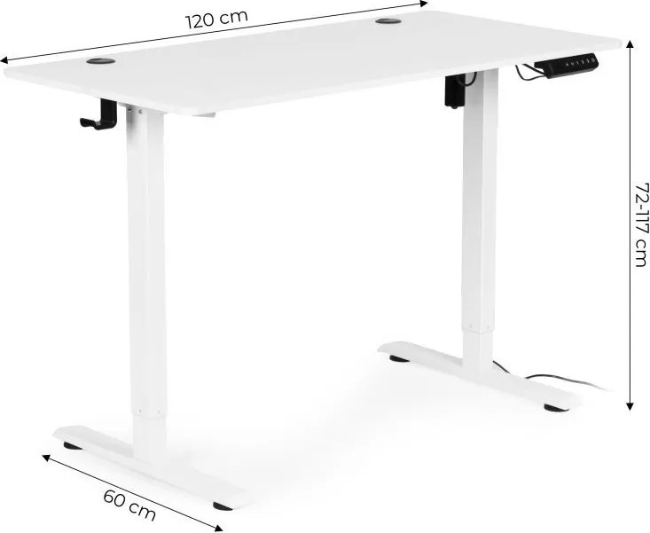 Masă de lucru electrică reglabilă pe înălțime cu picioare albe - 120 x 60 cm Negru