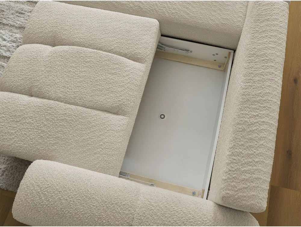 Colțar bej extensibil/cu spațiu de depozitare cu tapițerie din țesătură bouclé (cu colț pe partea stângă/cu șezlong) Roxelane – Bobochic Paris