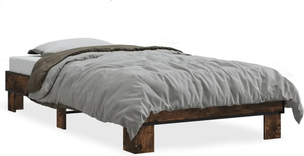 vidaXL Cadru de pat, stejar fumuriu 100x200 cm lemn prelucrat și metal