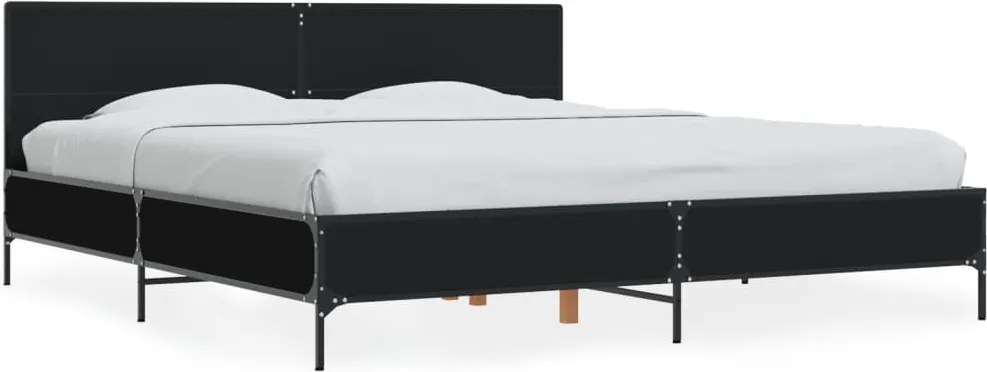 vidaXL Cadru de pat, negru, 200x200 cm, lemn prelucrat și metal