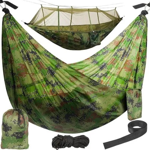 Hamac turistic cu plasă de țânțari SANTIAGO ARMY - 260 × 140 cm