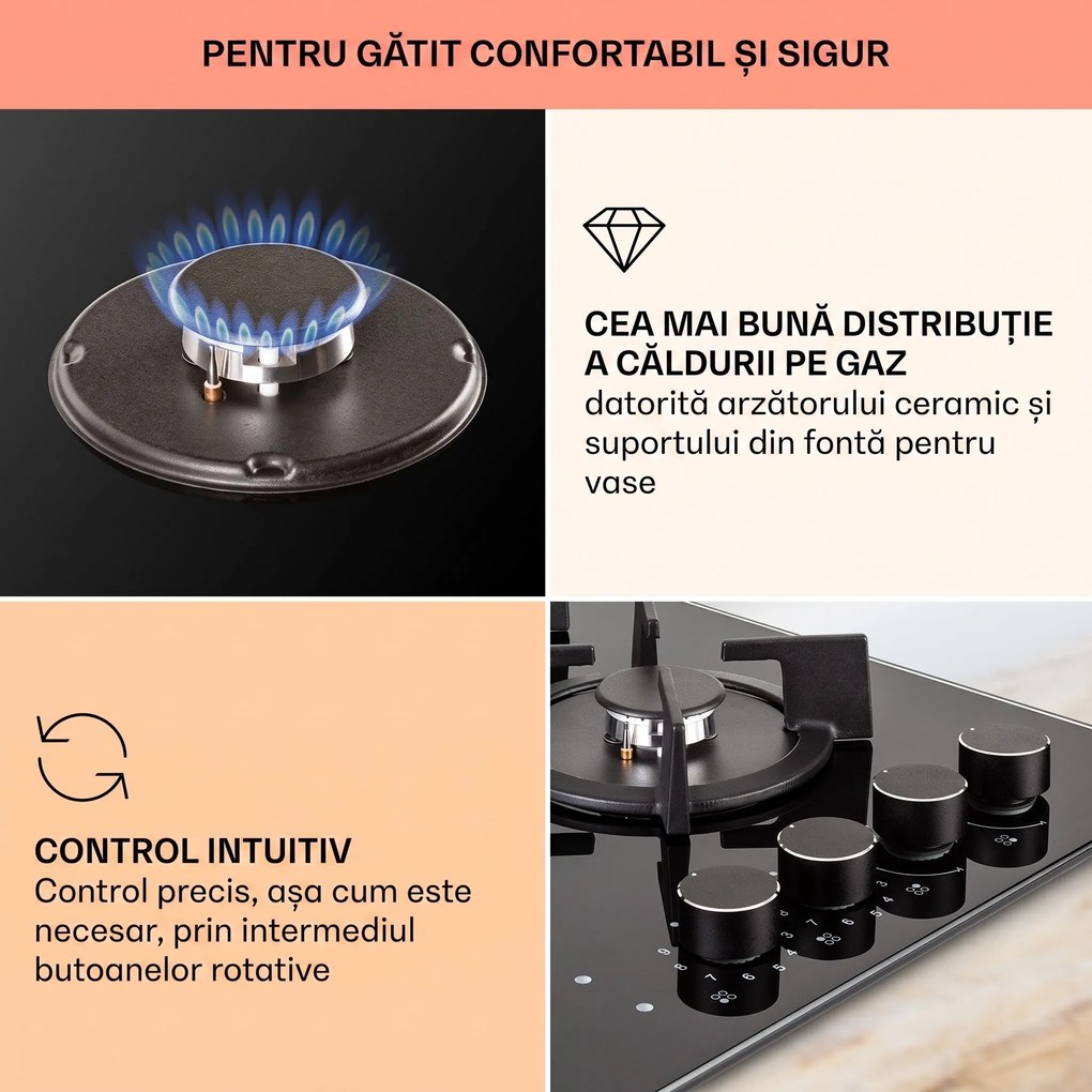 Klarstein MultiChef 4, plită cu gaz combinată, gaz / sticlă ceramică, 4 zone