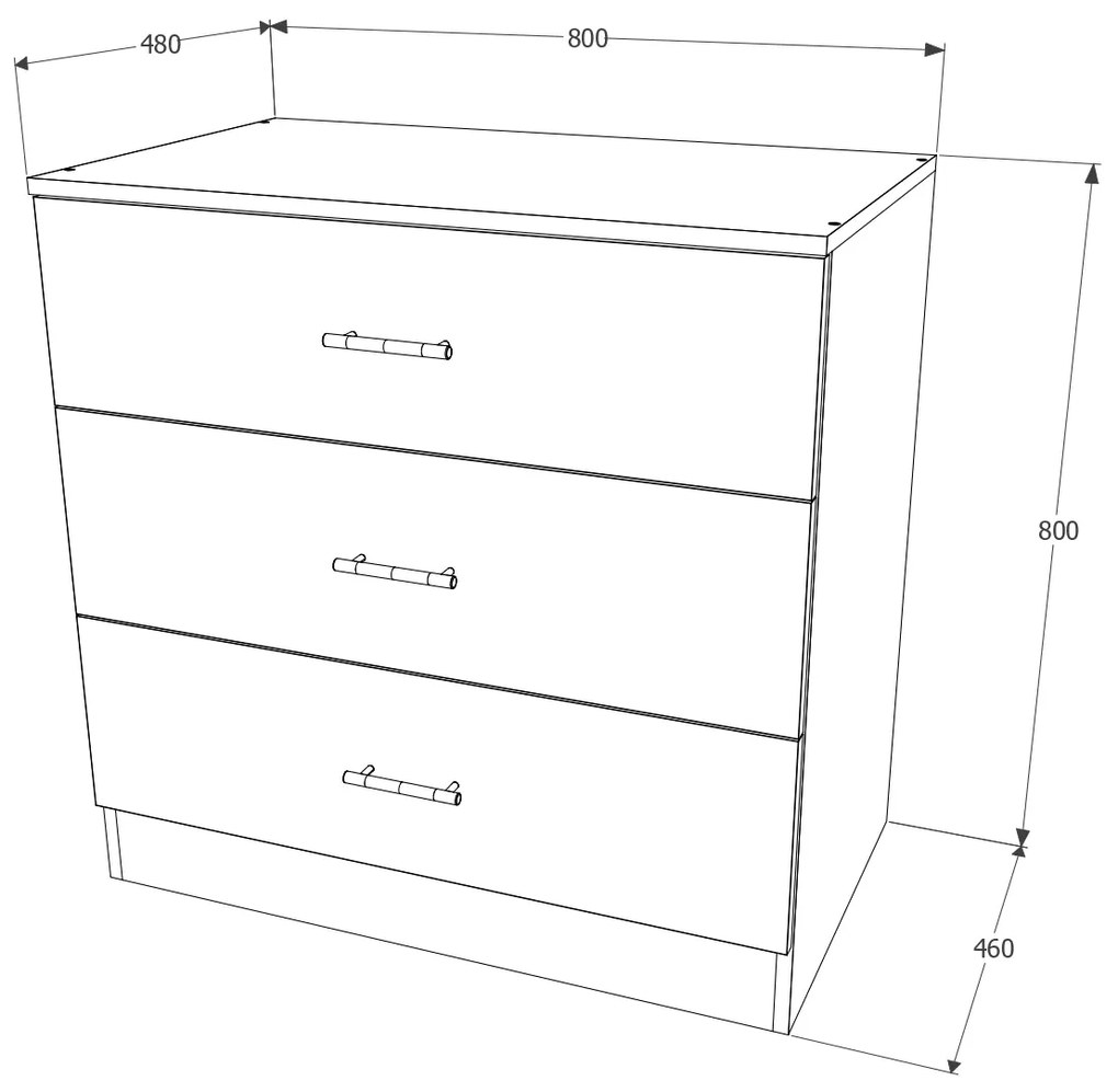 Comoda haaus Remi, 3 Sertare, Wenge, 80 x 48 x 80 cm