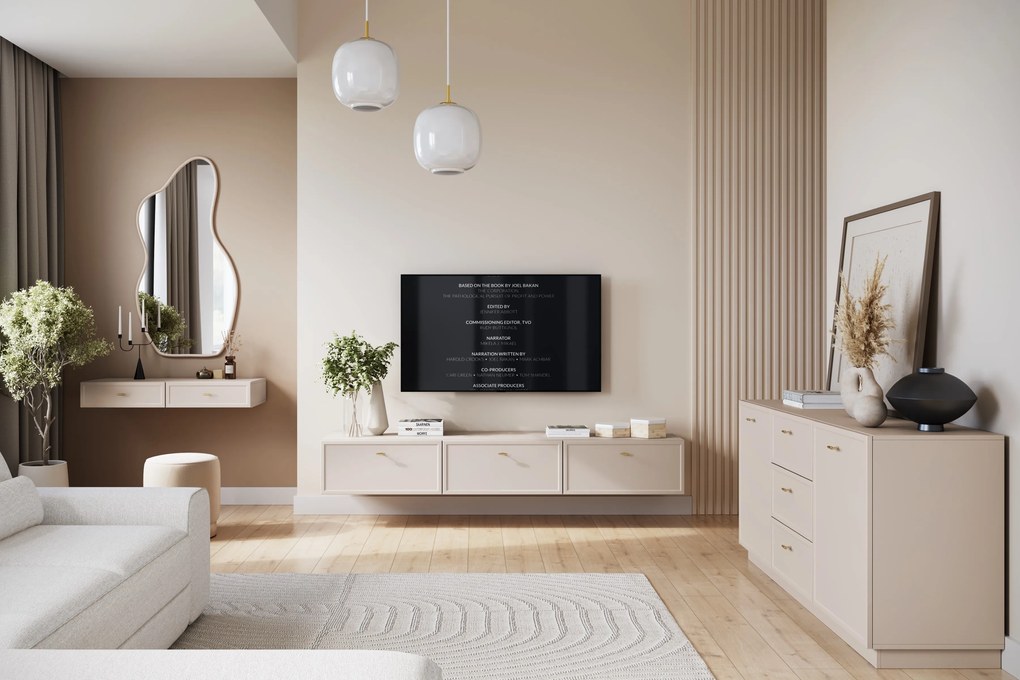 Comodă cu sertare Lorini 150 cm - casmir / mânere aurii T-bar