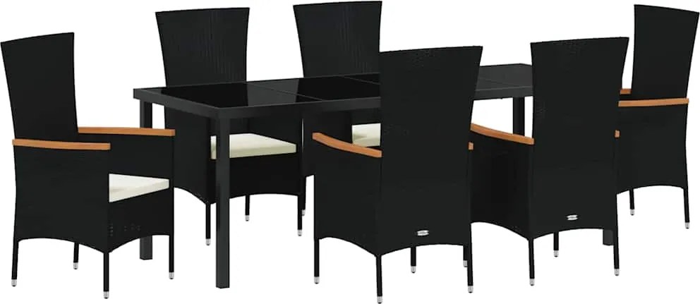 vidaXL Set de masă pentru grădină cu pernă 7 pcs Negru