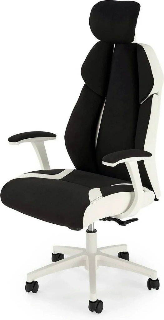 Scaun de birou CHRONO, negru/alb, stofa/piele ecologica, 65x70x120/128