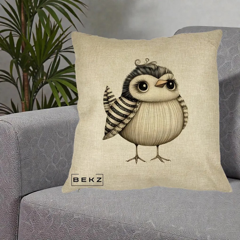 Perna Decorativa Pui Elegant Alb-Negru, 40x40 cm, Crem, Husa Detasabila, Perna Inclusa, BEKZ®