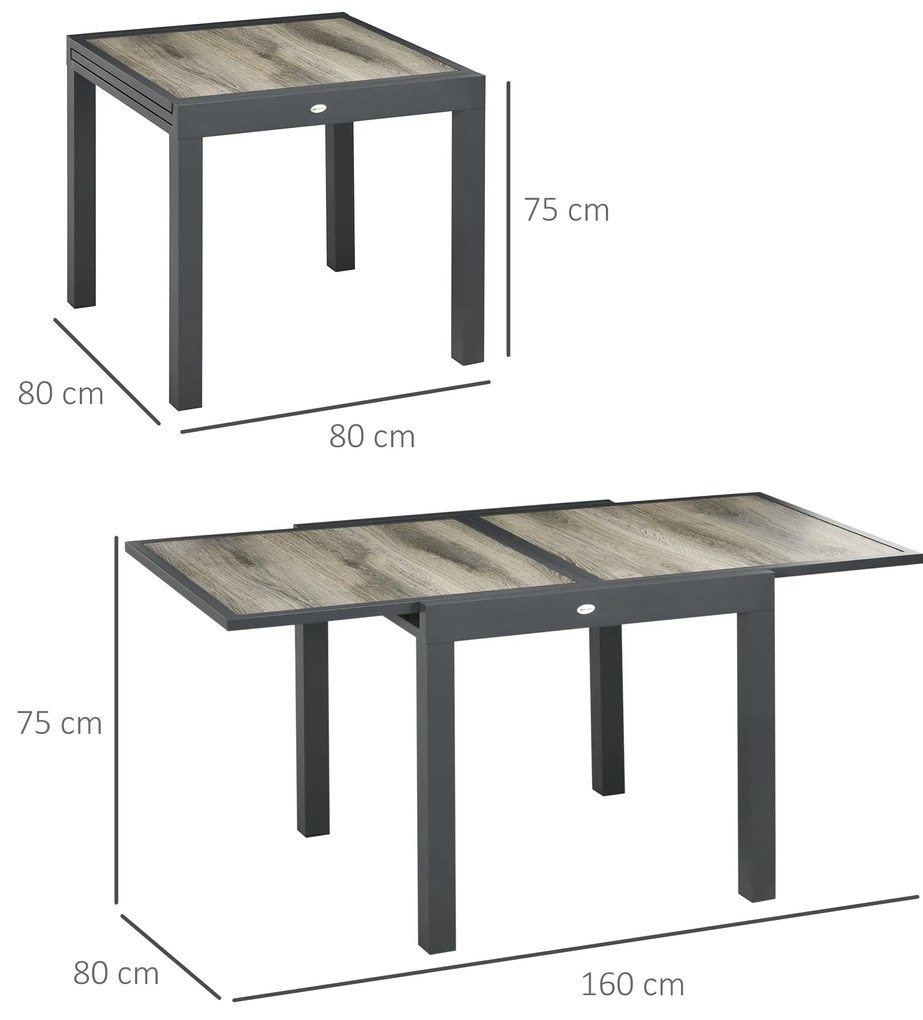 Outsunny Masa de Grădină, extensibilă, ușor de întreținut, cadru de aluminiu, aspect de lemn, 160 x 80 x 75 cm | Aosom Romania