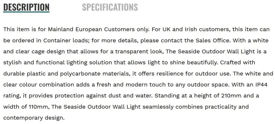 Aplica de perete exterior IP44 Seaside