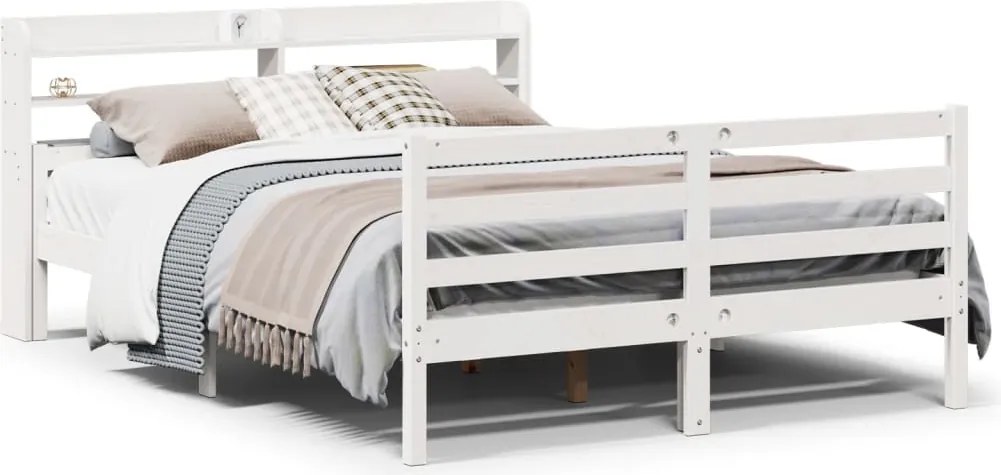 vidaXL Cadru de pat cu tăblie, alb, 135x190 cm, lemn masiv de pin