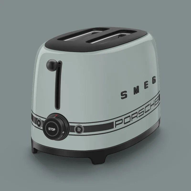 Prajitor de paine SMEG 50's Style Porsche TSF01PSGEU, 950 W, 2 felii, 6 trepte, Tava pentru firimituri, Cablu integrat, Otel inoxidabil, Verde