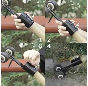 Extractor de buruieni cu roți și cârlig