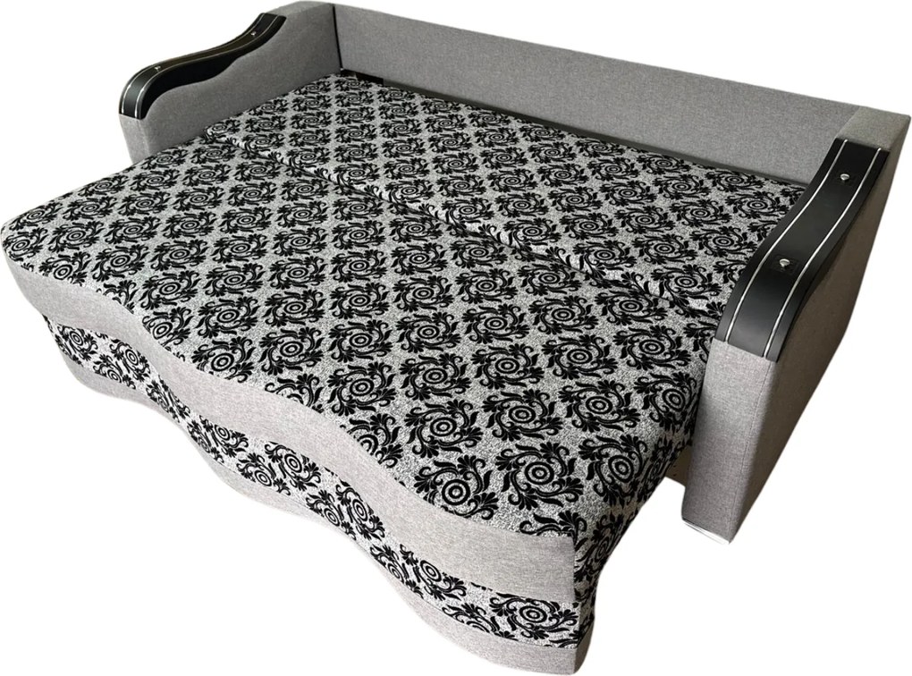 Canapea DIANA extensibila, 3 locuri, cu lada de depozitare, stofa maro cu bej , 220x100x80 Gri + Negru