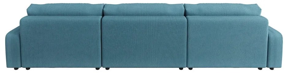 Colțar turcoaz extensibil, cu spațiu de depozitare, cu tapițerie din catifea reiată Sara – Ropez