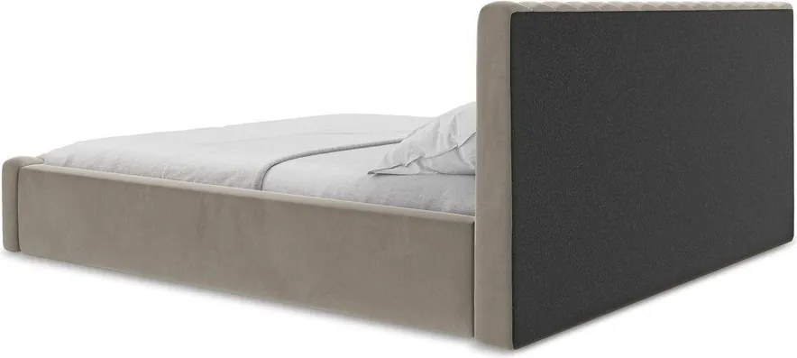 Pat matrimonial taupe tapițat cu spațiu de depozitare cu somieră 180x200 cm Lemi – Makamii