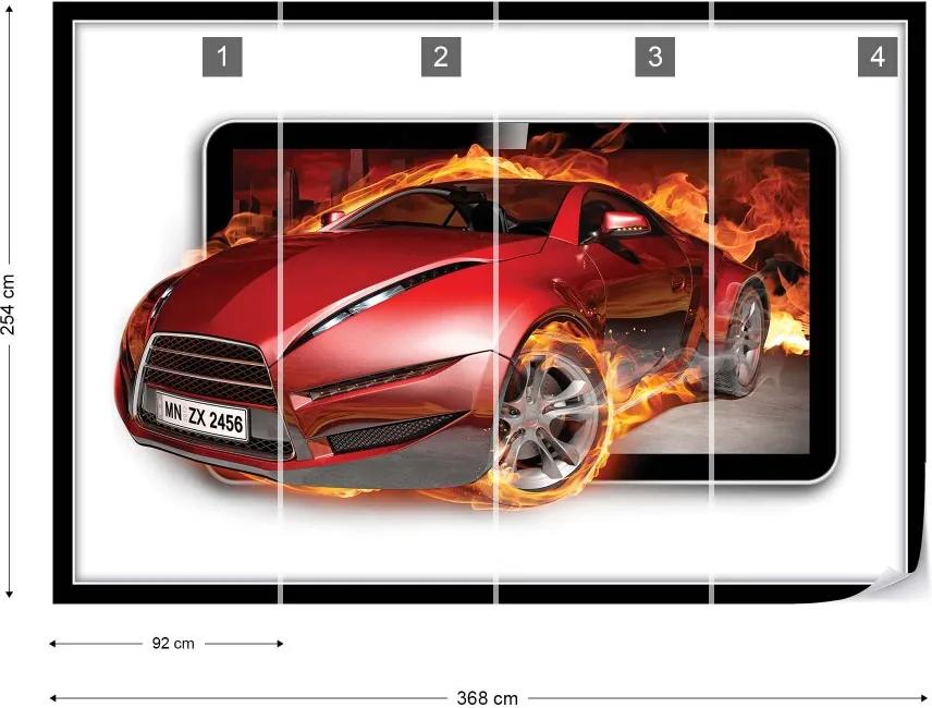 Fototapet GLIX - Red Sport'S Car Flames + adeziv GRATUIT Papírová tapeta  - 368x254 cm