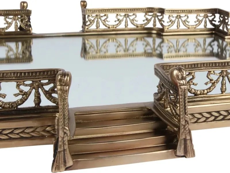 Tavă din alamă, auriu, cu fund din oglindă, bordură cu ghirlande și trepte sculptate, 8 x 71 x 50 cm, „Isaure”