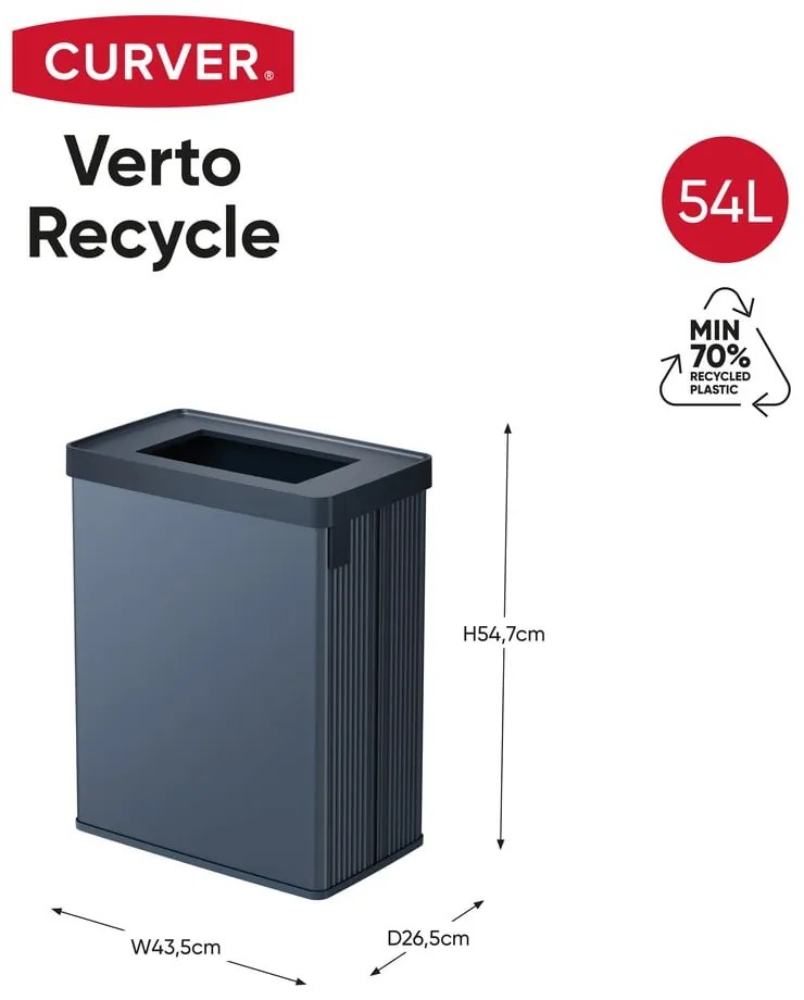 Coș de gunoi albastru de reciclat din plastic reciclat 54 l Verto Recycle – Curver