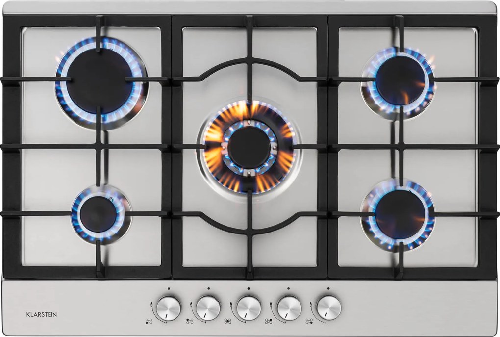 Klarstein Ignito 5 Zonen, plită pe gaz, 5 arzătoare Sabaf, oțel inoxidabil, argintiu