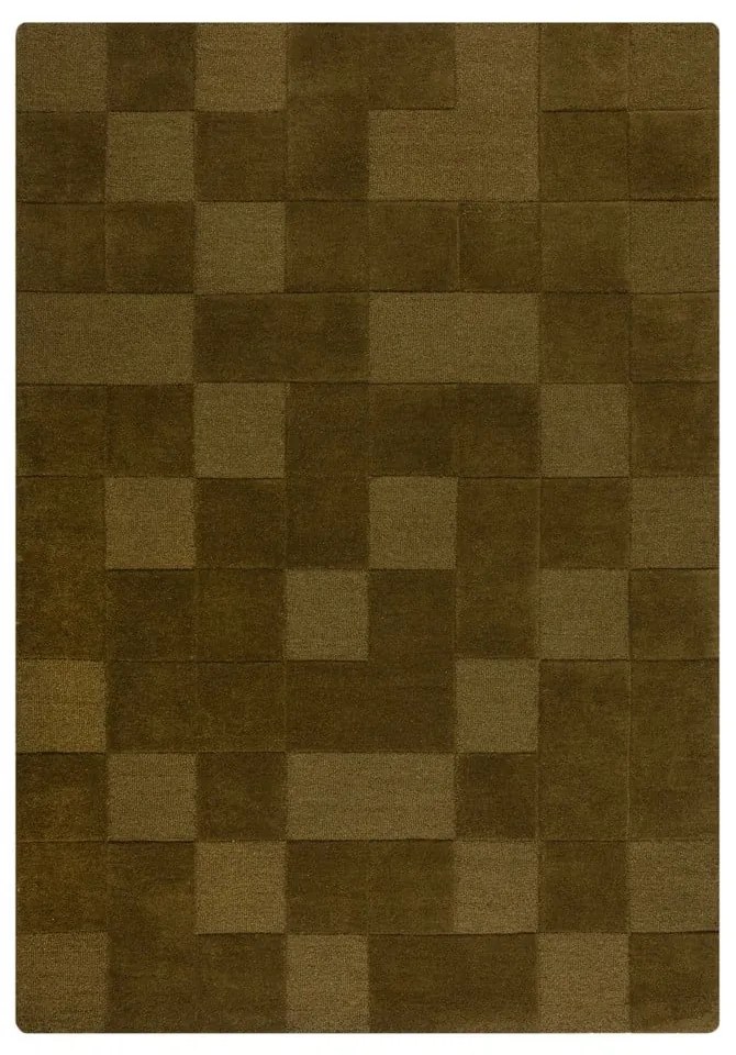 Covor kaki țesut manual din lână 200x290 cm Checkerboard – Flair Rugs