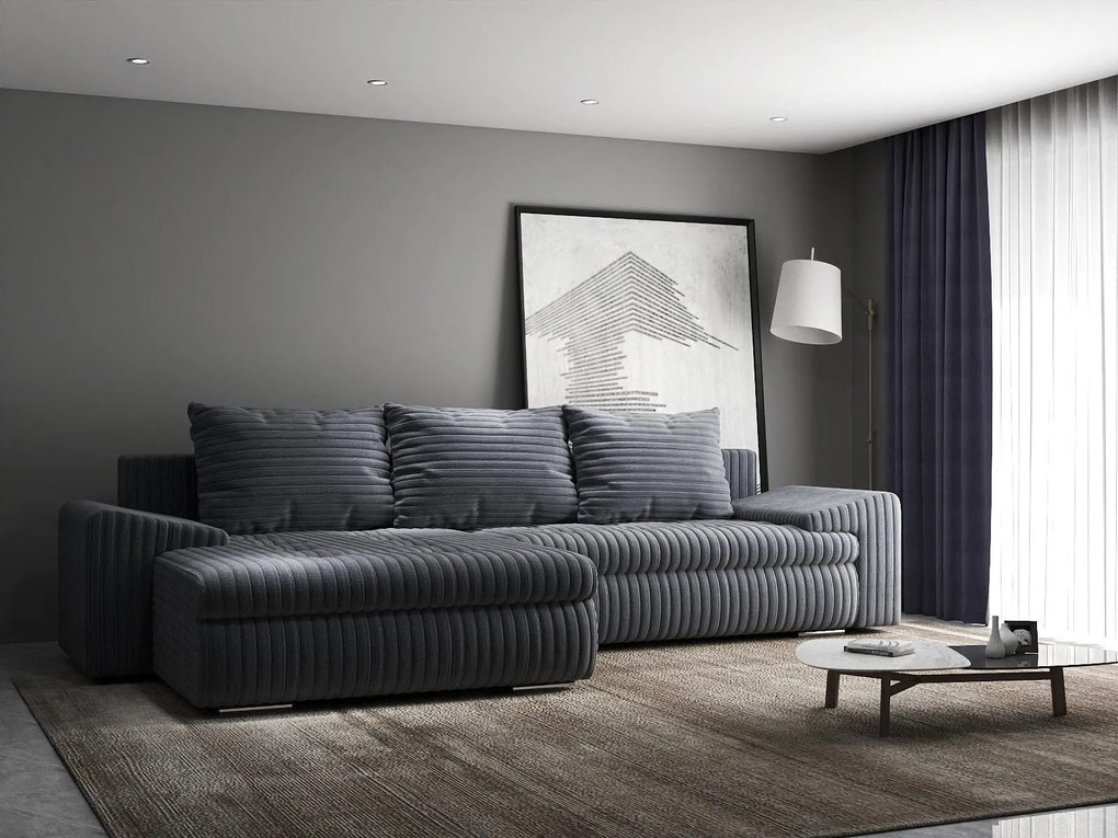 Colțar extensibil dumonde cu ladă de depozitare si sezut confortabil din spuma high-density, Leonardo Ambience Gri 260x185 cm