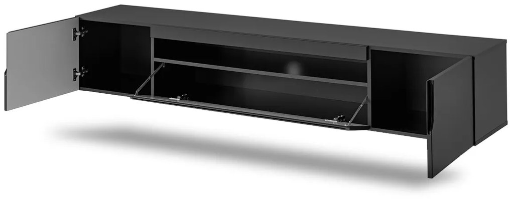 Comoda TV suspendatăă Loftia 200 cm cu nișă – negru mat