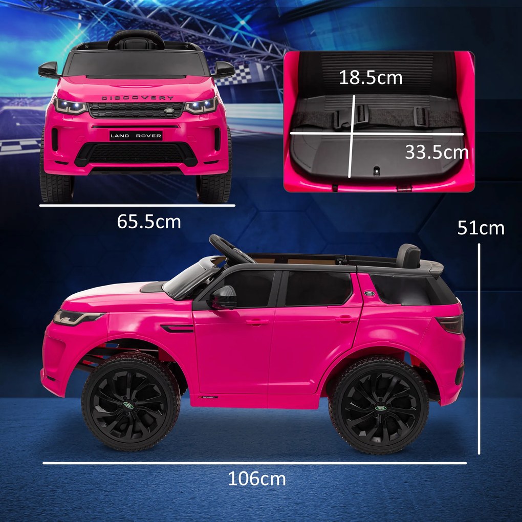 AIYAPLAY Mașină Electrică Copii cu Licență Land Rover Discovery, cu Faruri, Claxon și Centură, din Plastic și Metal, 106x65,5x51 cm, Roz | Aosom Romania