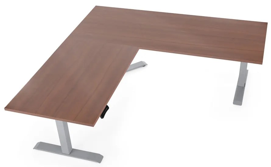 Masa inaltime reglabila OfficeTech Angle, 180 x 200 cm, bază gri, nuca