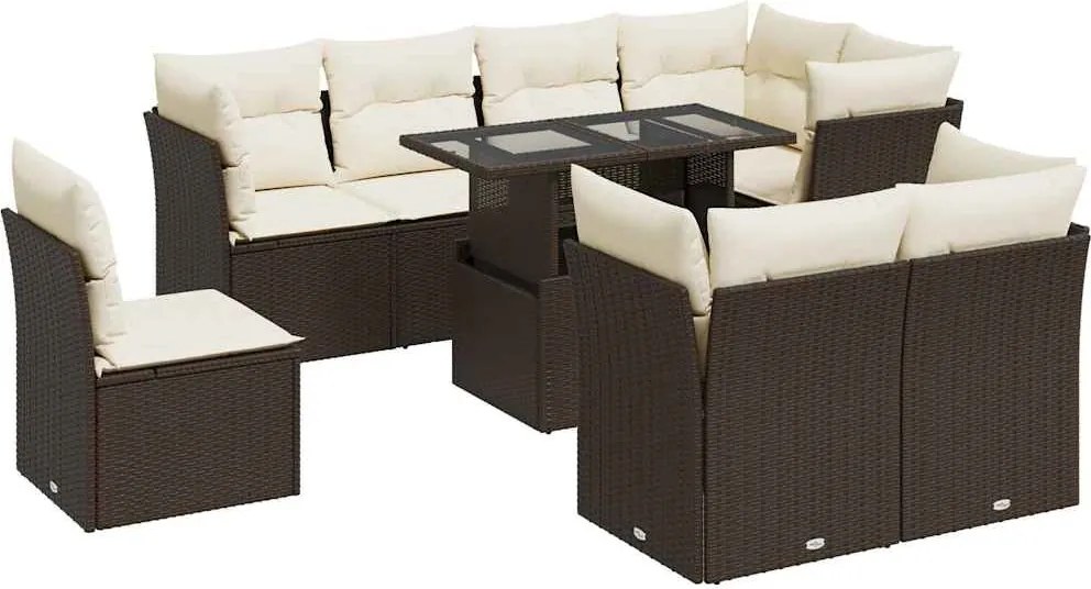 vidaXL Set canapele de grădină cu perne, 9 piese, maro, poliratan