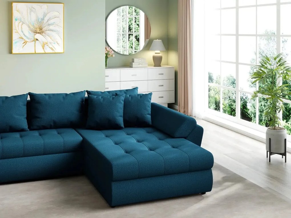 Colțar extensibil dumonde cu ladă de depozitare si sezut confortabil din spuma high-density, Loana U Enjoy Petrol 355x185 cm