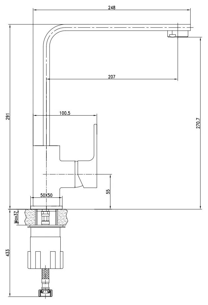 Baterie bucatarie crom lucios cu monocomanda Cersanit Yugo