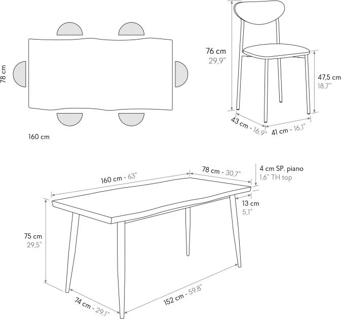 Set Geta masă 160 cm fixă + 6 scaune
