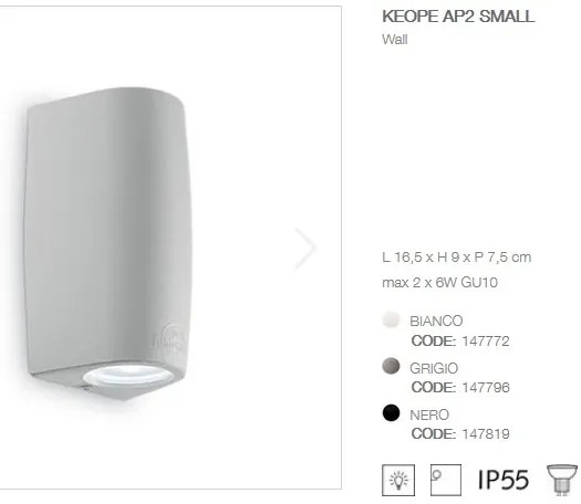 Aplica LED iluminat exterior design modern cu protectie IP55 KEOPE AP2 SMALL gri 147796