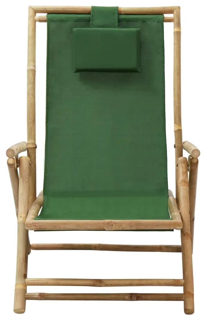 Scaun rabatabil de relaxare, verde, bambus &amp; țesătură