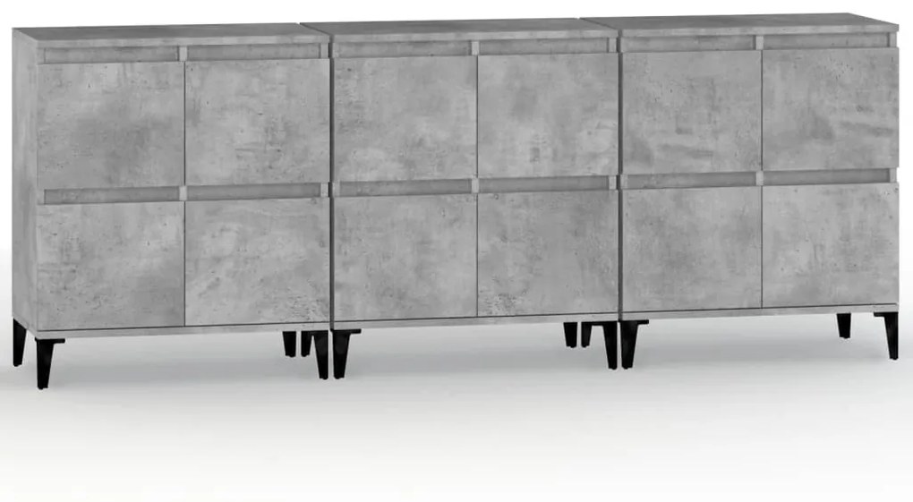 3185779 vidaXL Servante, 3 buc, gri beton, 60x35x70 cm, lemn prelucrat